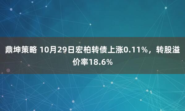 鼎坤策略 10月29日宏柏转债上涨0.11%，转股溢价率18.6%